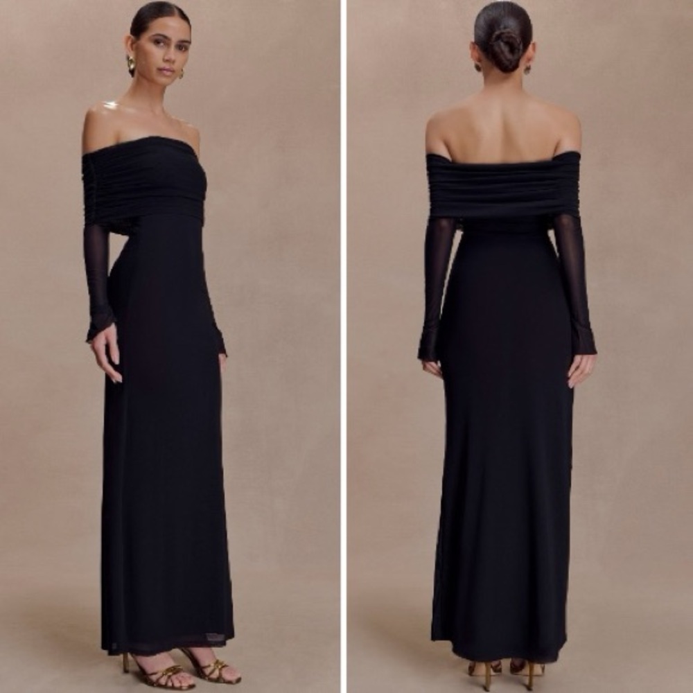 Meshki Off-Shoulder Black Maxi Dress